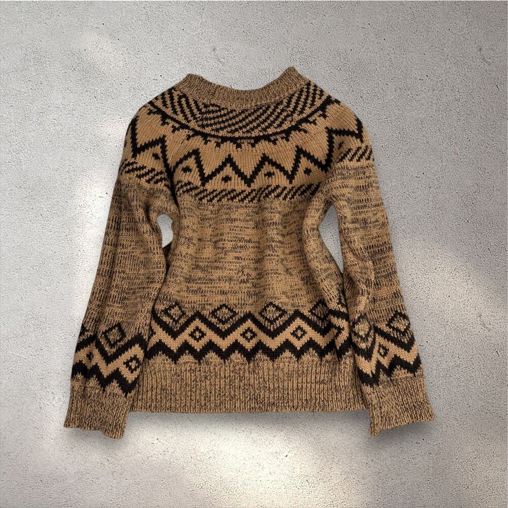 Wonderly Fair Isle Printed Sweater Women's L Brown Cabincore Rustic Boho Winter - Picture 3 of 9